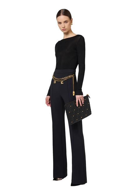 Pantalone a palazzo in crêpe stretch con cintura ELISABETTA FRANCHI | Pantaloni | PAT3546E2110